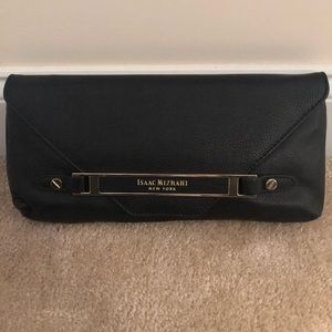 Isaac Muzrahi black leather clutch new